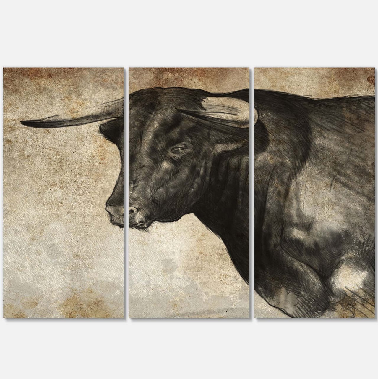Designart - Spanish Bull Sketch - Animal Art On Canvas
